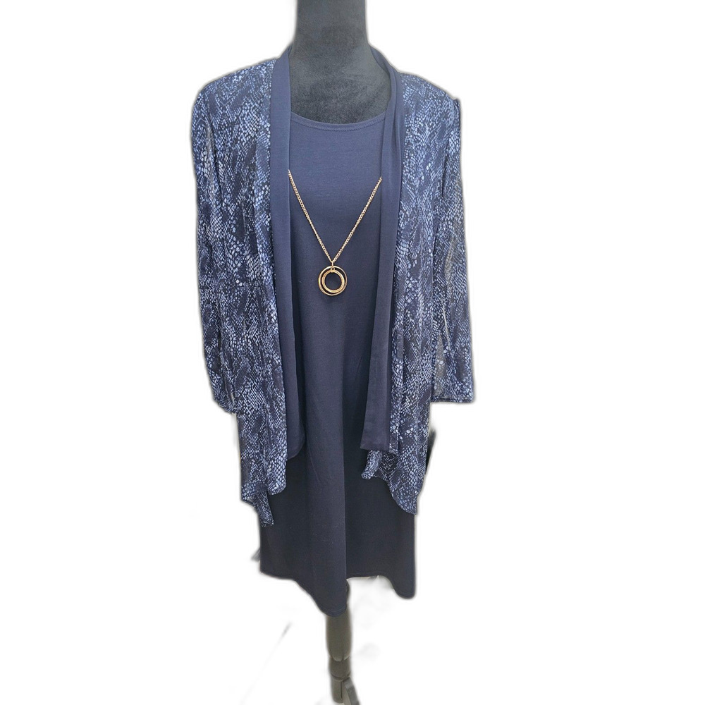 NWT Stella & Julie Navy Blue Dress with Sheer Cover and Necklace 8